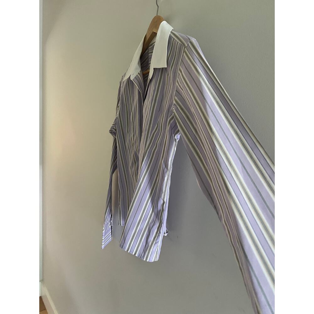 Liz Claiborne Lavender and White Striped Button-Up Blouse - Picture 4 of 9